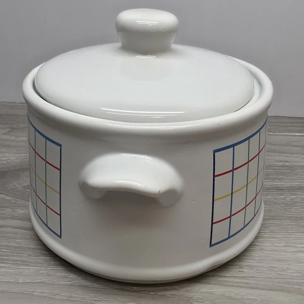 Mt Clemens Pottery Mardi Gras Collection Ceramic Canister Crock White Vintage